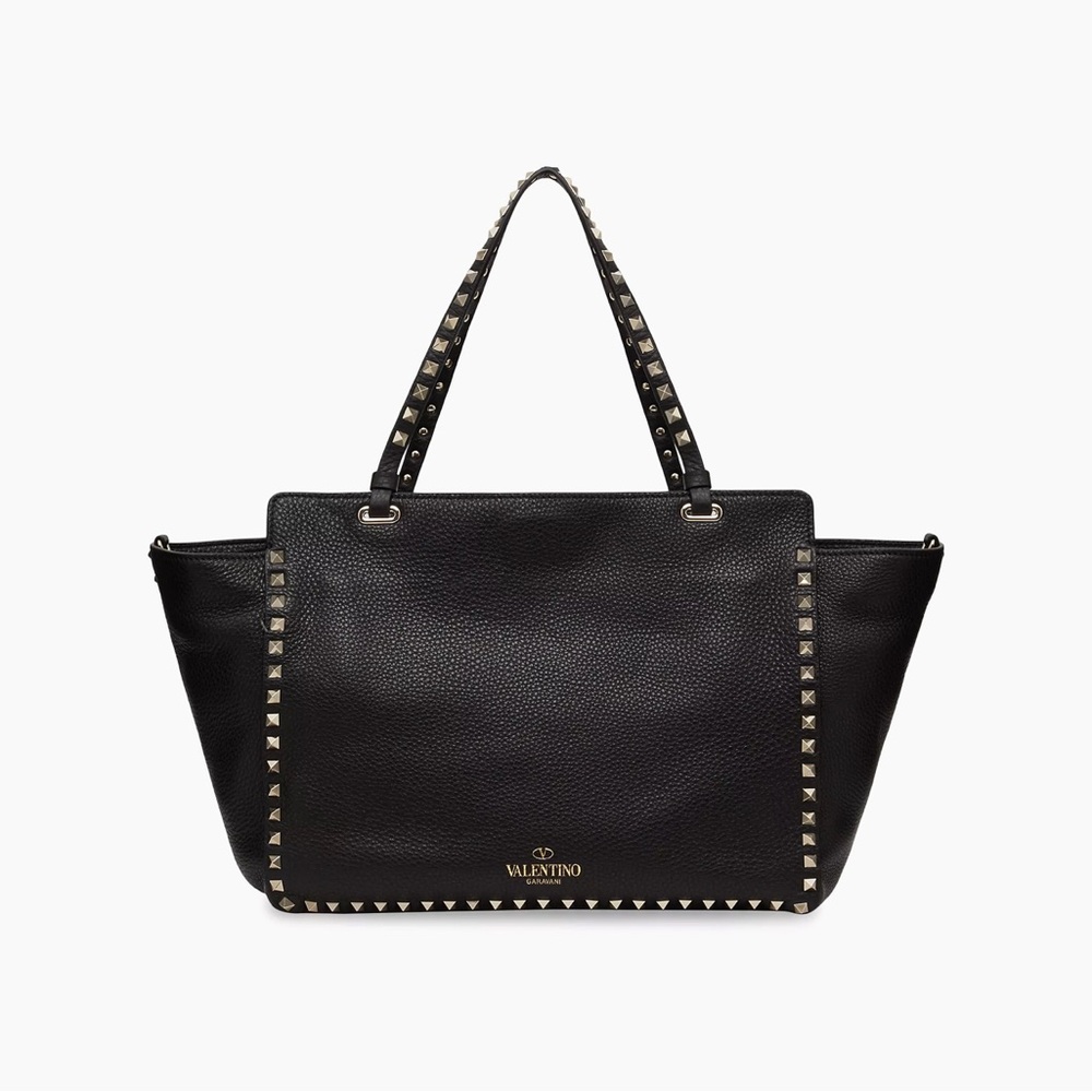 Black Valentino Garavani
Medium Grainy Calfskin Rockstud 
Bag included